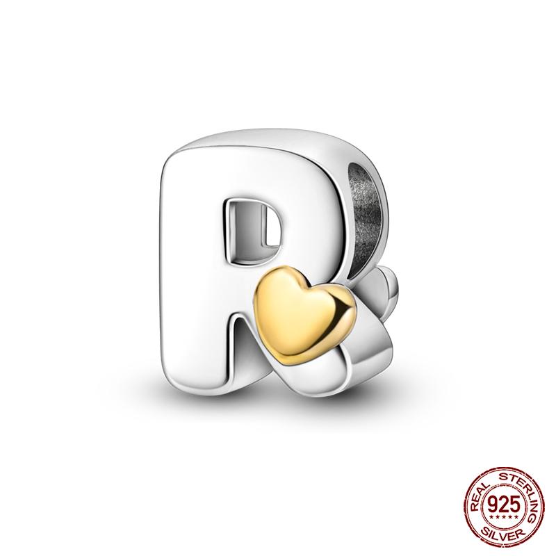 New Copper Classic Golden Heart 26 Alphabet Letters Charms Beads Fit Qikaola Bracelets Lucky Birthday Diy Jewelry