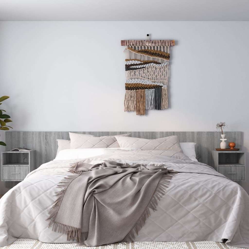 Headboard with Nightstands Grey Sonoma Particle Board