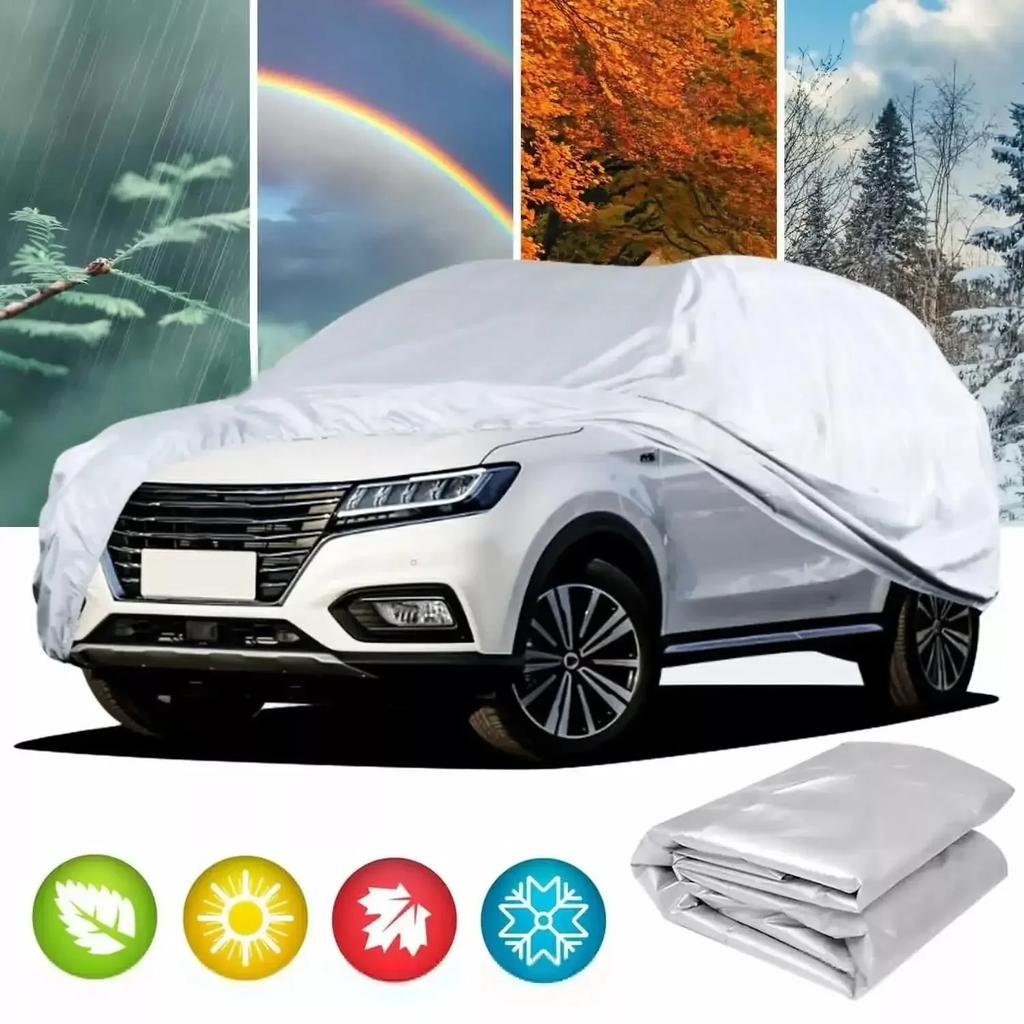 Universal SUV/Sedan Full Car Covers Outdoor Waterproof Sun Rain Snow Dust Resistant Protection UV Car silver Car Case Cover S-XL
