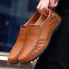 Men Casual Shoes Fashion Genuine Leather Mens Loafers Comfortable Moccasins Breathable Slip on Black Driving Shoes