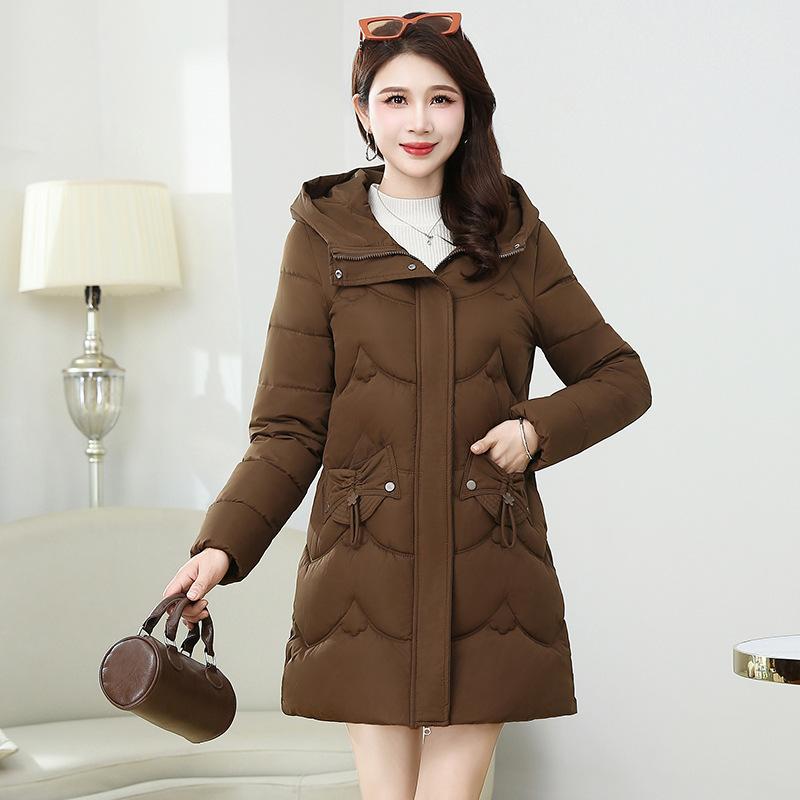 Down Cotton Jacket Women's Mid-length Model 2025 New Winter Korean Version Slim and Thickened Warm Hooded Jacket Cotton Jacket