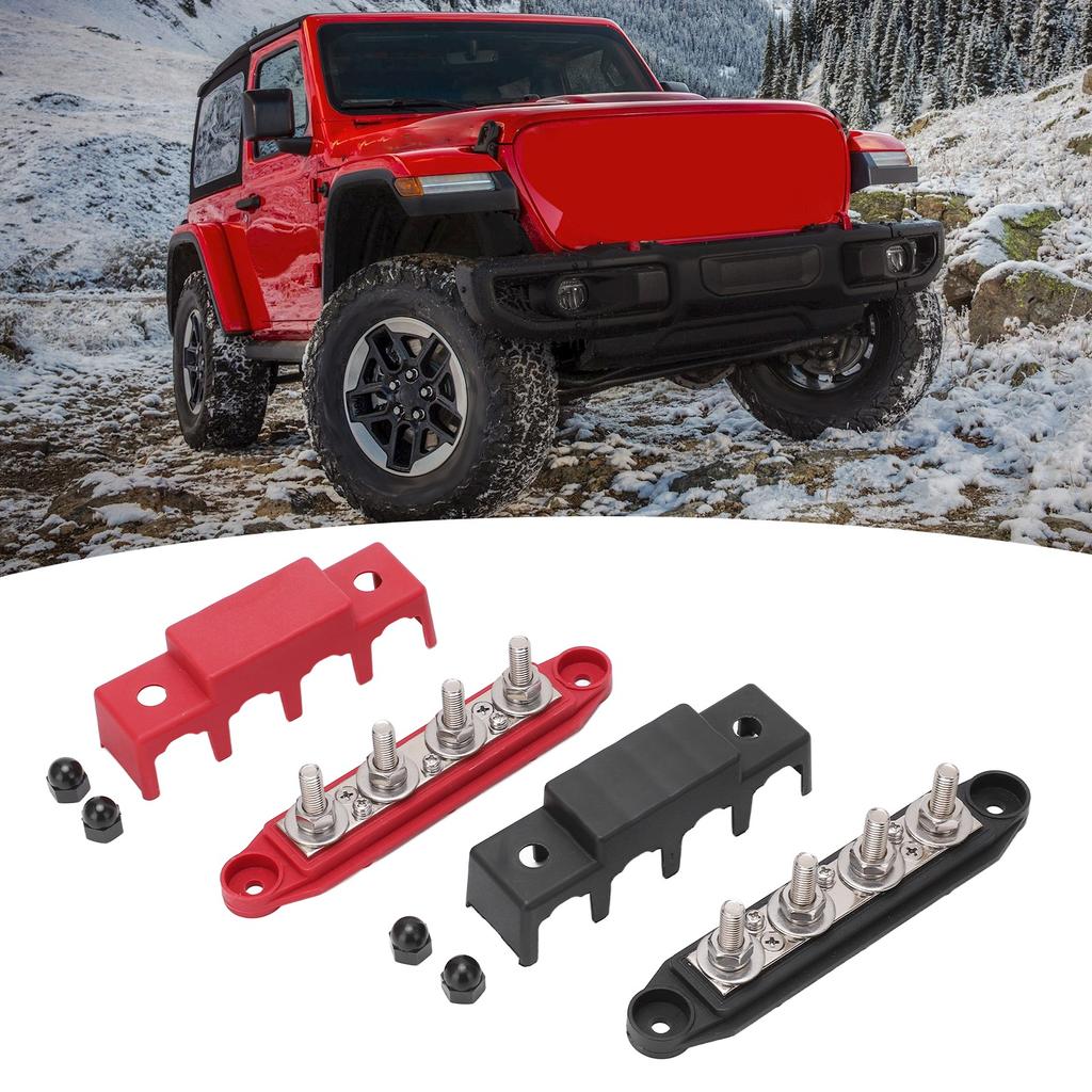 Pair Black Red Power Distribution Block Bus Bar M8 Terminal Studs for Cars RVs Ships Yachts