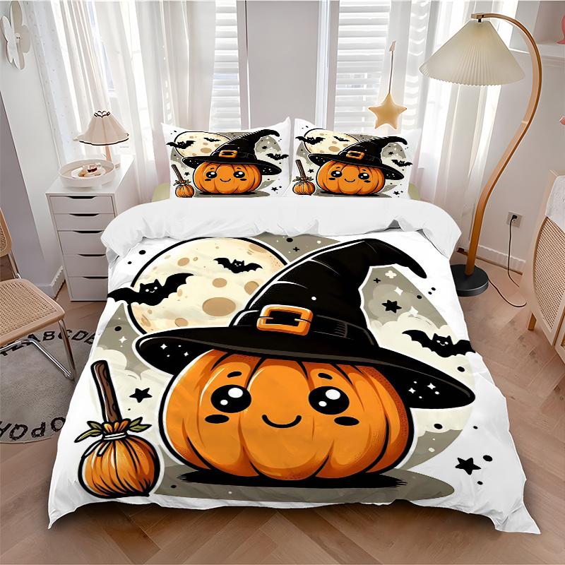 3pcs Pumpkin Wizard Bedding Set - 1 Soft Quilt Cover + 2 Pillowcases, Machine Washable - Suitable for All Seasons, Perfect Gift for Family a
