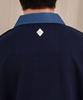 Ellamo French Terry Two-Button Denim Collar Oversized Sweatshirt [Navy]