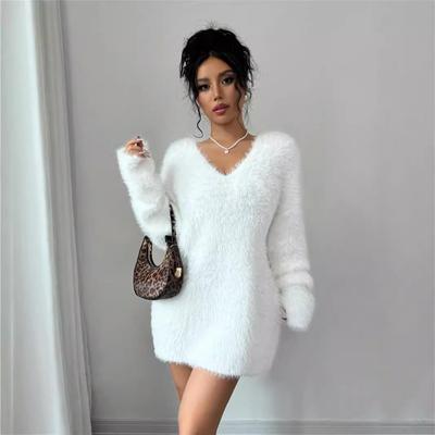 Damen Herbst Winter V-Ausschnitt Trägt Lockere, lässige Pullover Strickpullover Kleider