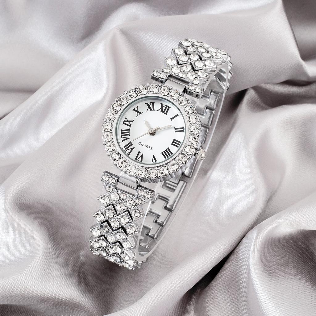 Romersk Diamantarmbandsur, Trendigt Kvartsarmbandsur Fullt med Diamanter