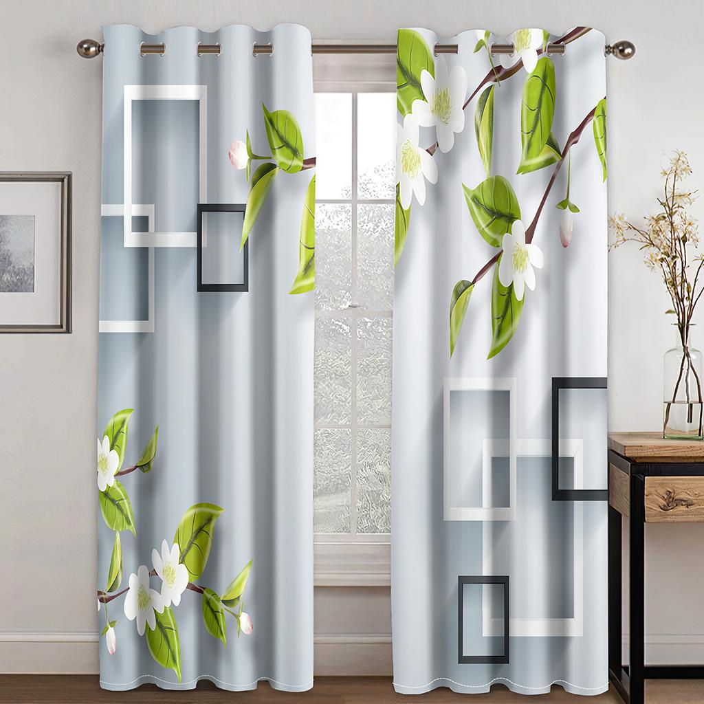 

3D бамбуковые цветы прохладные зеленые шторы пейзаж озеро применимо гостиная балкон окно декор 2 панели 50W130H(CM)X2PCS&Hook