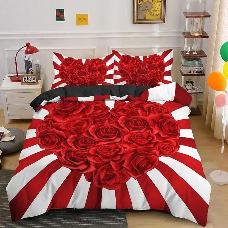 New 3D Love Heart Duvet Cover Valentines Gift Bedding Set for Girls Women Couples Soft Polyester Quilt Cover Home Textile