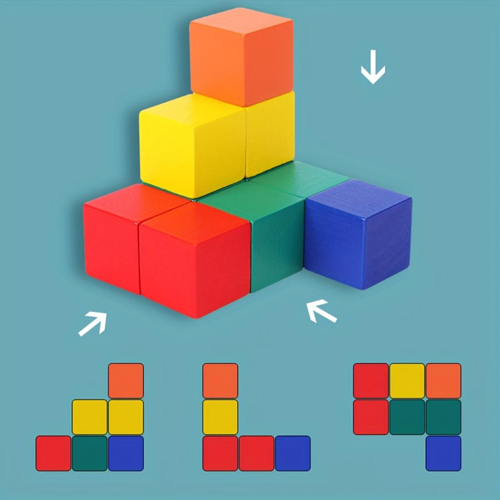 Wooden Box Square Block, Three Dimensional Thinking Puzzle Geometry, Square Three Views, Spatial Children's Math Teaching Aids