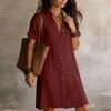 Loose Fit Button Down Shirt Dress Short Sleeve Casual Collar Design Lightweight Fabric Knee Length