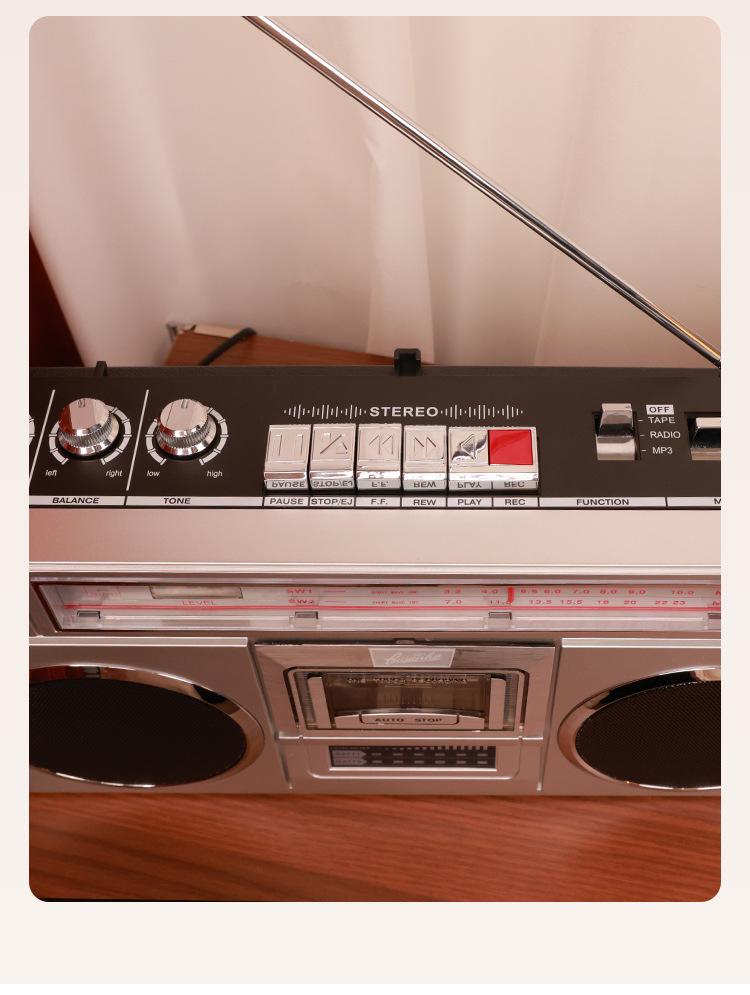 Vintage Cassette Player with Stereo Recorder and FM Bluetooth Speaker