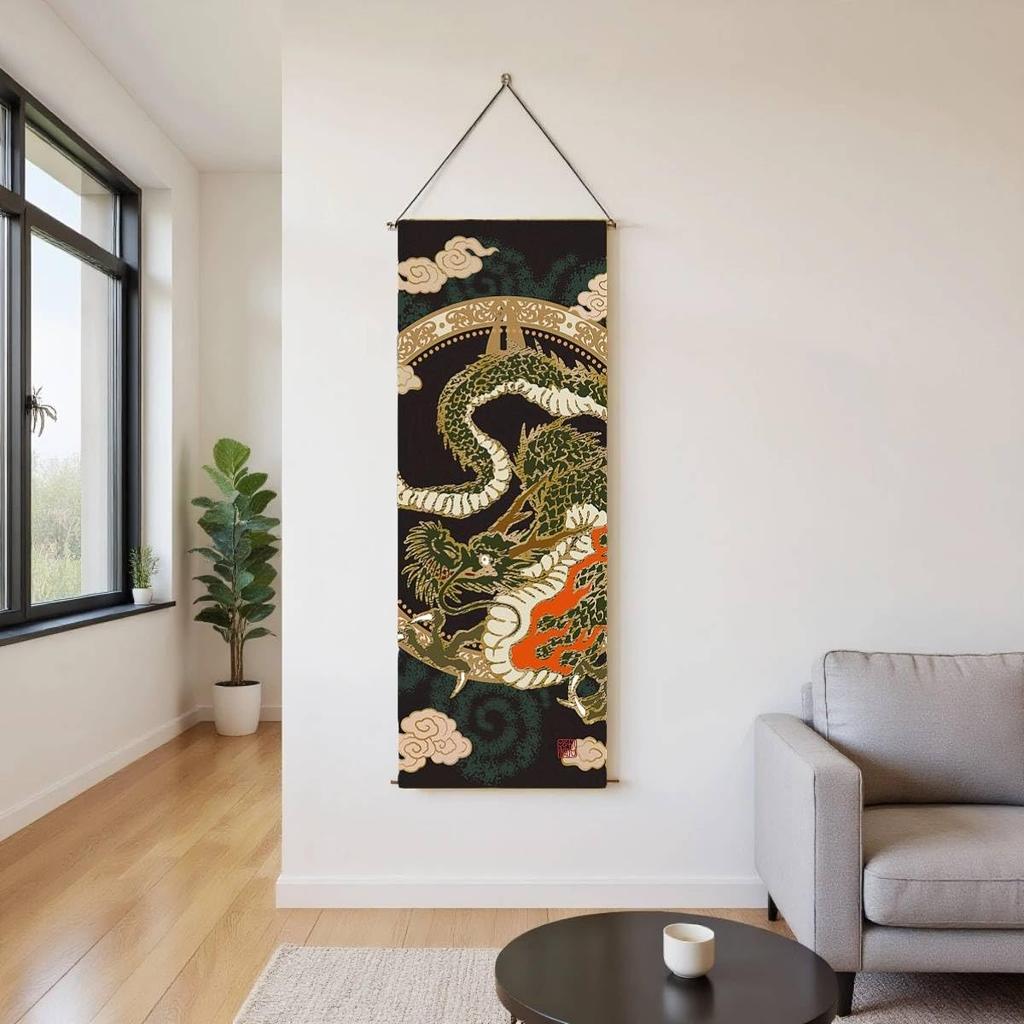 SAWABIYA Tapestry, Thin Dragon Tapestry, Good Luck, Protection from Evil, Japanese Modern, Vertical Hanging Scroll, Alcove Hanging, Stylish, Decorativ