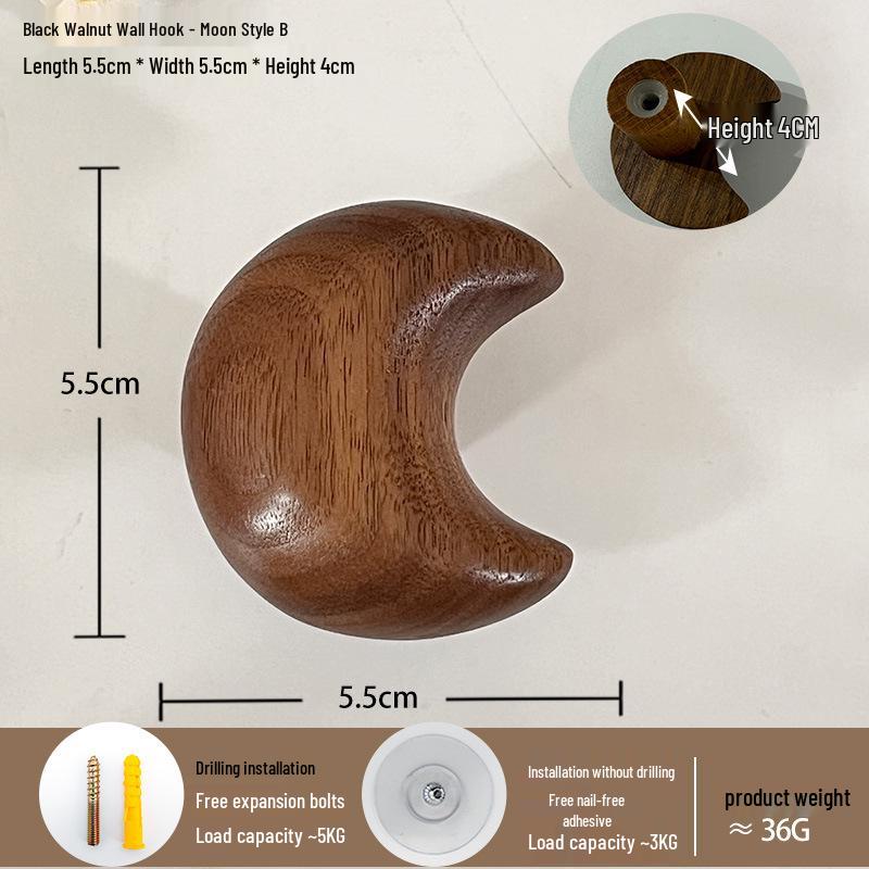 Solid Wood Moon, Star & Cloud Coat Hook for Hallway or Bedroom