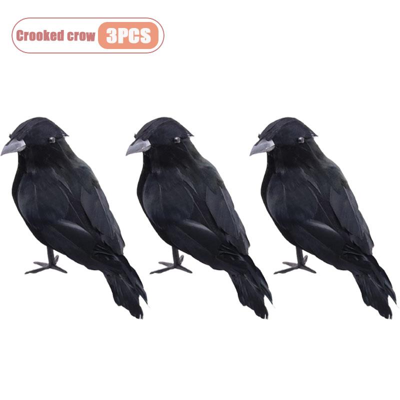 1-9PCS Artificial Black Raven Flocked Feathers Halloween Ghost Party Decoration Spooky Bird Model for Graveyard Scene Prop Favor