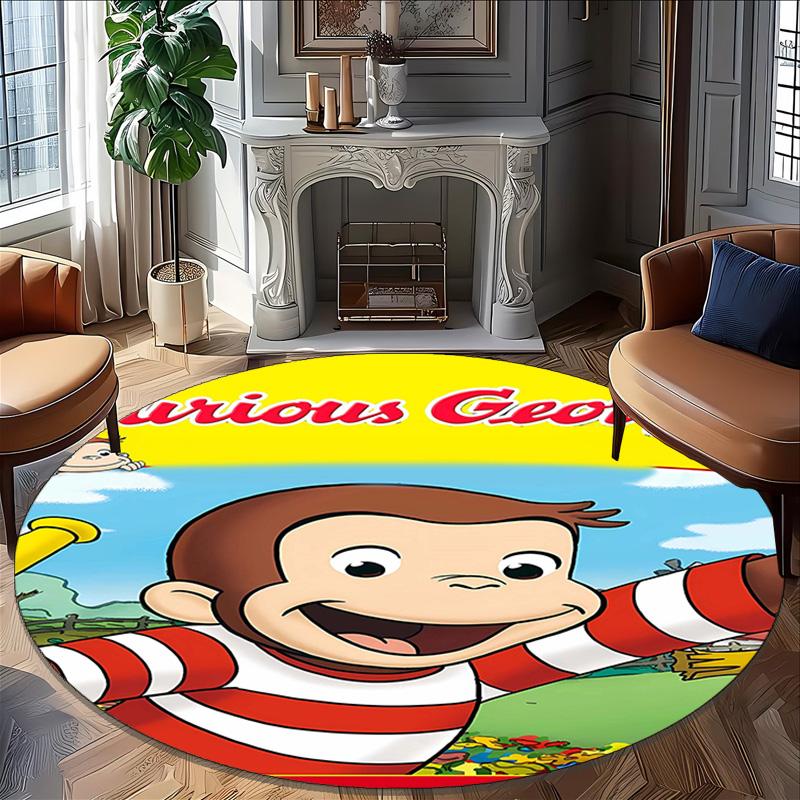 1pc Curious George (6) Print Round Carpet Chair Round Carpet Suitable for Bedroom Living Room Home Decorative Carpet
