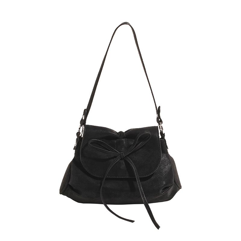 

Женская повседневная сумка-саквояж, большая вместительная сумка из искусственной кожи с бантом, простая сумка для подмышек, однотонная сумка с регулируемым ремешком, уличная дорожная сумка