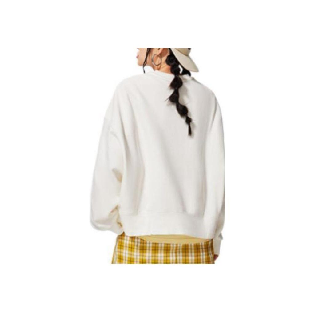 Li Ning Sports Lifestyle Series SS22 Solid Color Logo Embroidered Crew Neck Long Sleeve Sweatshirt Women Sweatshirt White AWDSF70-1