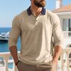 Men's Autumn American Style Long Sleeve Polo Shirt, Pique Mesh Casual Golf Simple Color Block Collared Polo for Men