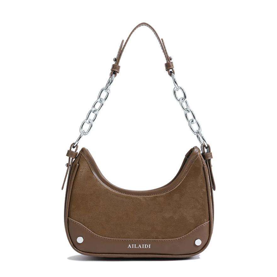 Chic Design Chain Shoulder Bags for Women New Trendy PU Leather Zip Up Female Commute Underarm Pouch Lady Fashion Purses