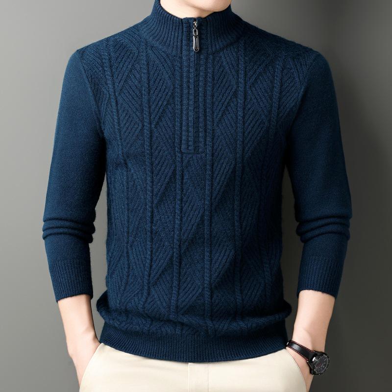 Men's Thick Warm Half-Zip Knit Sweater - Business Casual Pullover for Autumn/Winter
