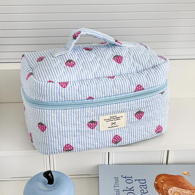 Damen Kosmetiktasche gesteppt Niedlich Reißverschluss Rosa Erdbeere Reise-Organizer Kulturtasche Make-up Aufbewahrungstasche Handtasche Damen Reißverschlusstasche