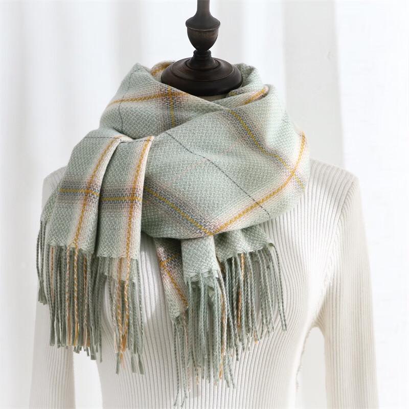Women s Faux Cashmere Plaid Tassel Scarf