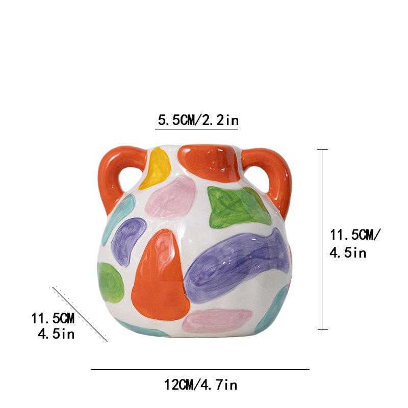 Colorful Cartoon Ceramic Vase Cute Teapot Handmade Porcelain Bottle Flower Vase Flowerpot Home Decoration Accessories