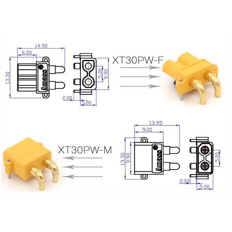 10psc Amass XT30PW ESC Motor PCB Board Plug Banana Golden XT30 Upgrade Right Angle Plug Connector for RC Mode