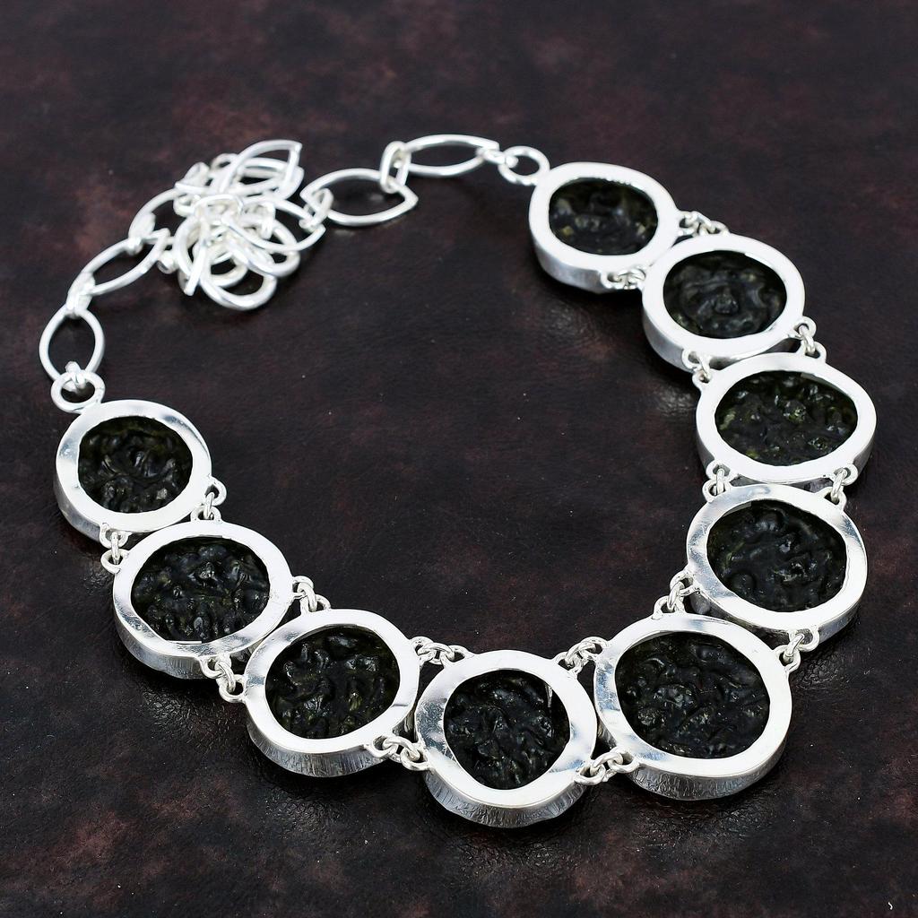 Collier moldavite 925 Collier en argent sterling Collier de pierres précieuses Collier de chaîne réglable Collier de bijoux faits à la main Cadeau pour son merveilleux collier