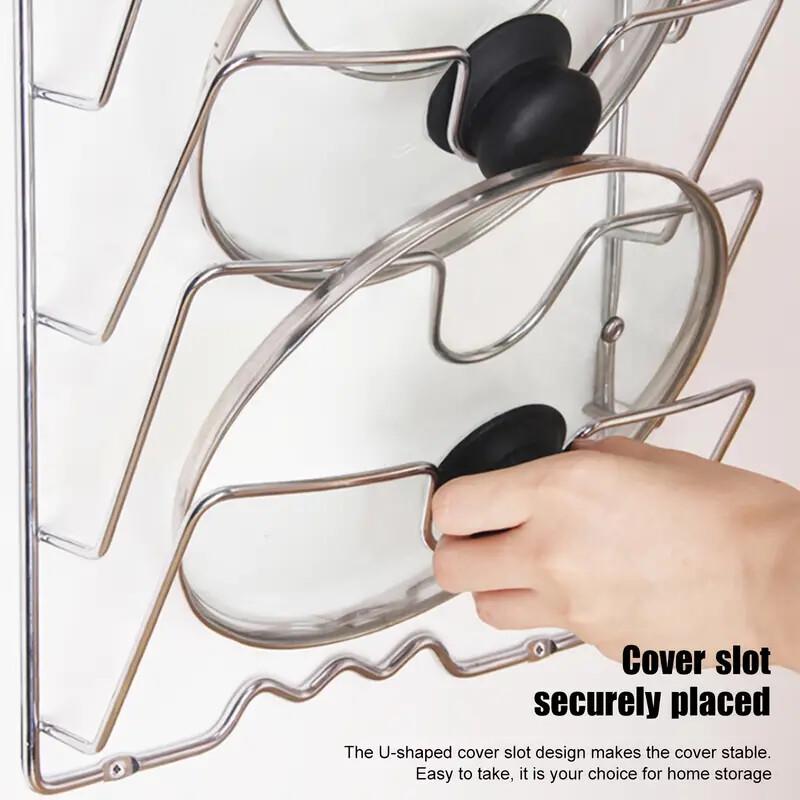 Punch-Free Wall-Mounted Kitchen Storage Rack: Multi-Tier Pot Lid and Cutting Board Organizer