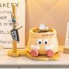 Good Luck  Resin Desk Organizer with Cute Face ,Multi-Compartment Pencil Holder, Scissors ,Eyeglasses Storage, Vibrant Yellow with Red Accents