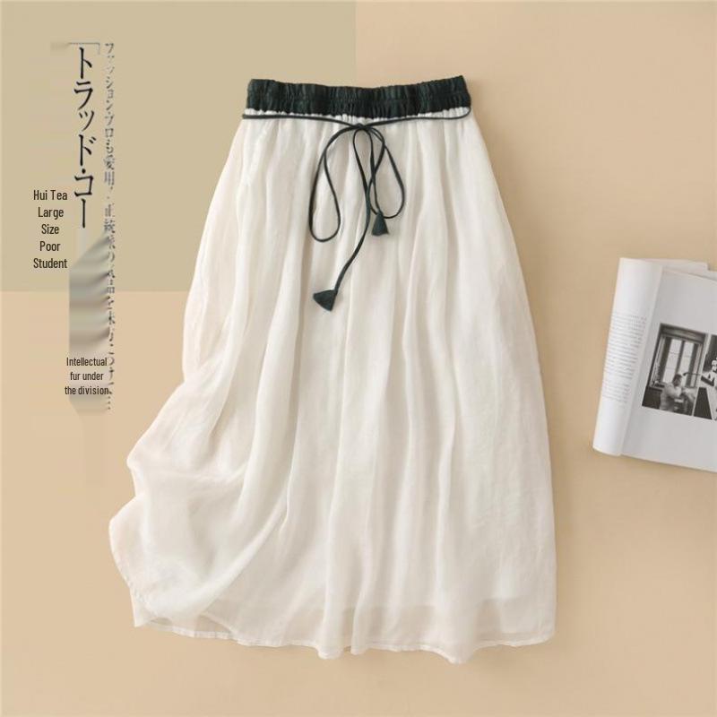 Letní midi sukně s vysokým pasem a strečem s plisovaným designem a třásněmi 2025