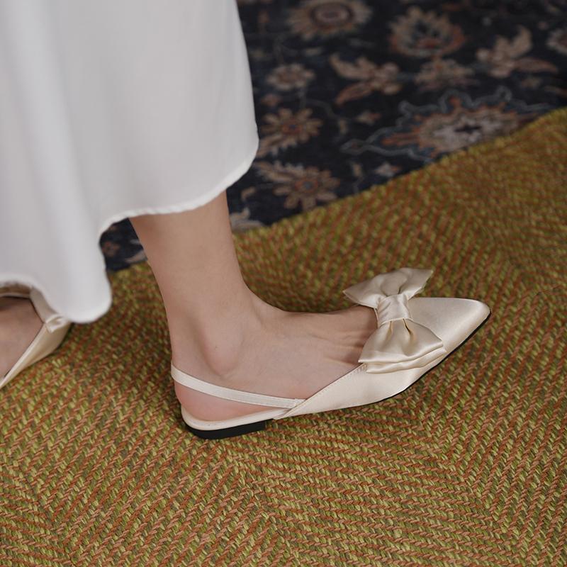 New Sandals Women's Summer 2024 Mujer Pointed Sandals Fashion Butterfly-knot Flat Shoes Women Retro Breathable Slip-on Sandals