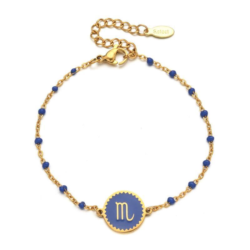 Stainless Steel Chain Zodiac Sign 12 Constellation Bracelet Charm Gold Color Chain Bracelet For Women Birthday Jewelry Gifts