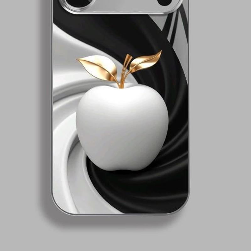 Golden Leaves White For Apples Pattern Tempered Glass Phone Case For iPhone 18 17 16 15 14 13 12 11 Pro Max 16 Plus 17 Air Cover
