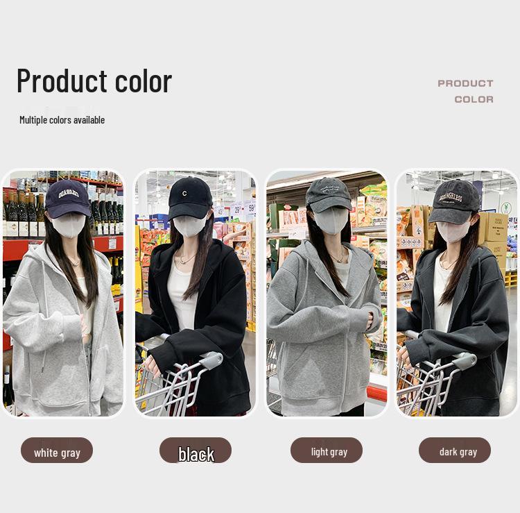 Women's Petite Gray Hooded Sweatshirt - Slimming Sporty Spring Cardigan Top