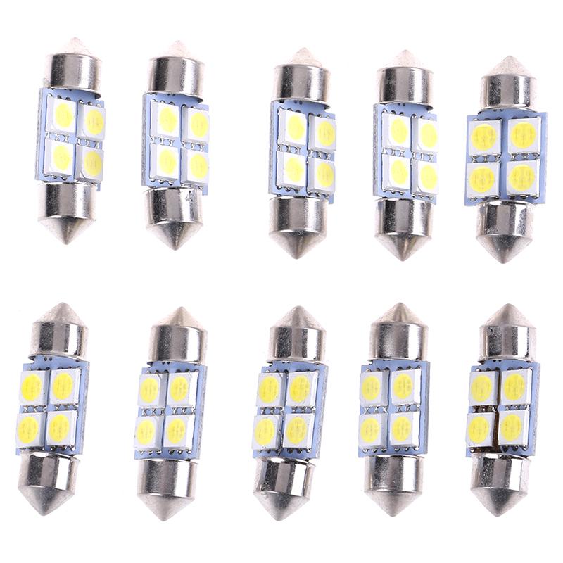 10Pcs 5050 31Mm 4Smd Led White Light Car Interior Dome Festoon Bulbs Dc12V