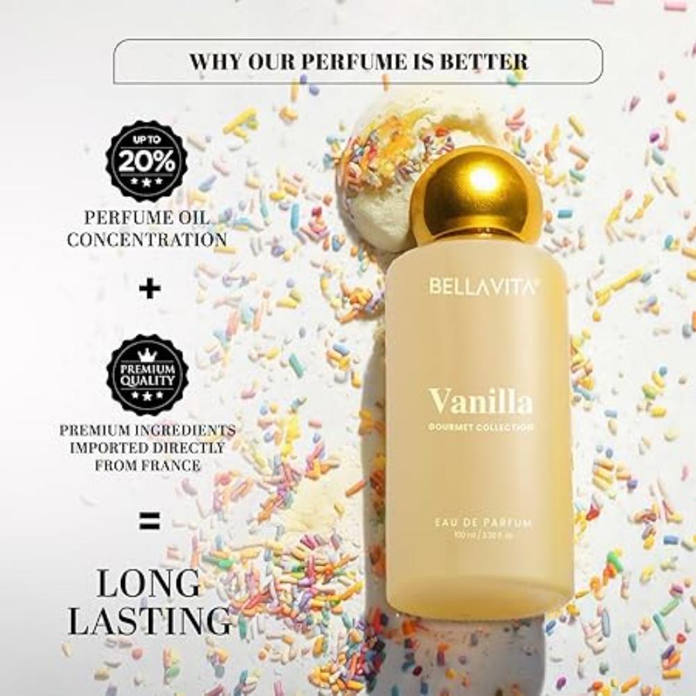 BELLAVITA Gourmet Collection Vanilla | Long Lasting  | EDP 100ml | Musk, Fruity Premium Unisex Fragrance for Men and Women