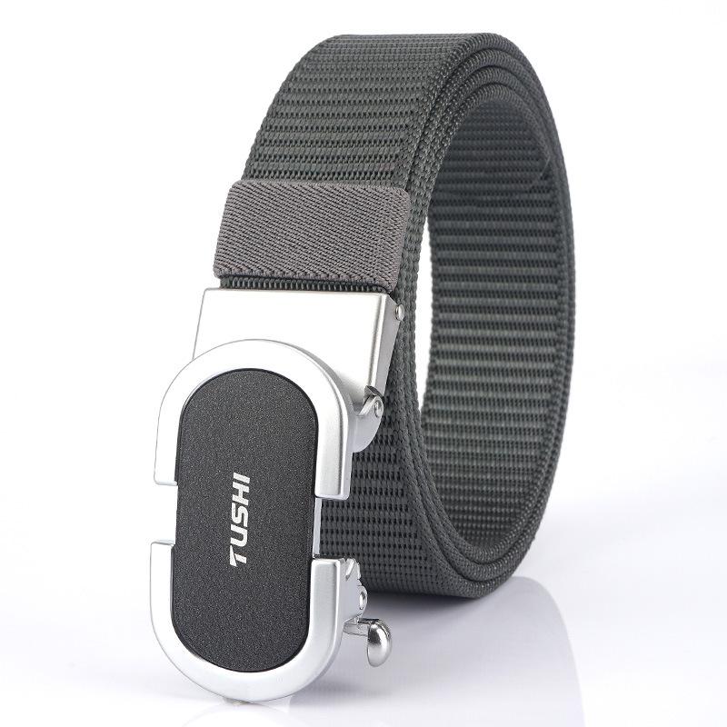 New Men'S Commuting Belt With Automatic Buckle Nylon Waistband, Outdoor Leisure Versatile Double-Layer Thick Belt