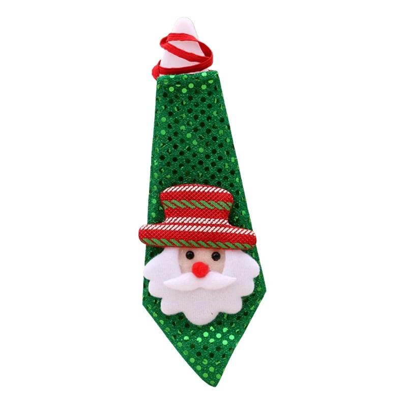 57BD 8Inch Christmas Costume Bow Tie Glow at Dark(Optional) Interactive Xmas Necktie with Blinking Sequin Cloth Novelty Gift
