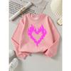 European sizes Girls Pink Flame Heart Crewneck Sweatshirt, Western Style Soft Comfortable Long Sleeved Casual T-Shirt