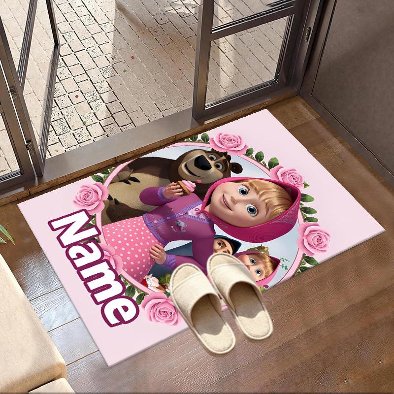 Custom Name Personalized Masha and The Bear Print Carpet, Versatile Home Decor Rug, for Playroom, Apartment, Balcony, Entryway, Hallway Gift