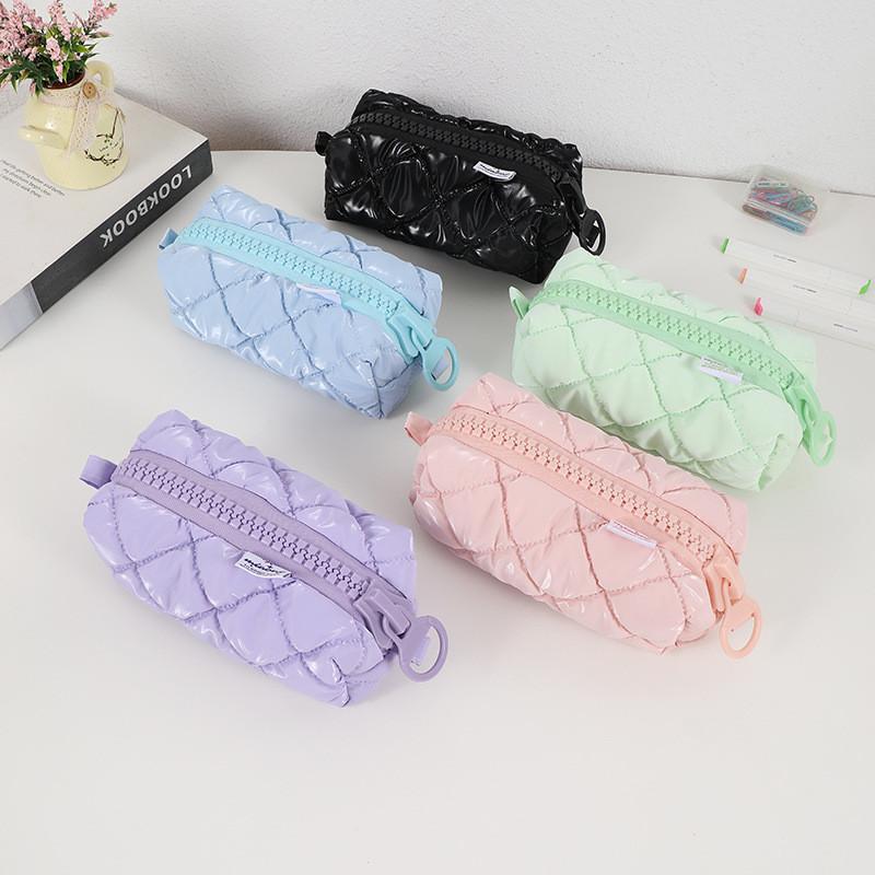 Korean Style Cute Candy Color Pencil Case With Large Zipper For Students And Makeup Storage