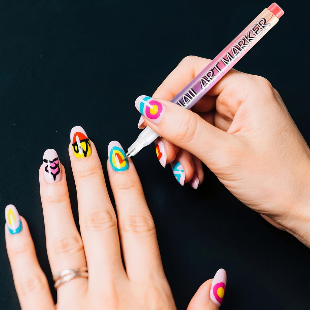 NAILSARTMARKER0.5mmDrawing Pen, Nail Painting Pen, DIY , Quick,drying, Colored Pen For Drawing Flowers And Outlining ,12 Colors36ml,
