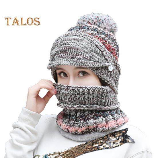 

3 шт./комплект В’язання Шапка Набір шарфів Потовщена плюшева підкладка Пухнаста кулька Декор Шапка-біні Шапка Тепліший набір знімних щитків для обличчя сірий