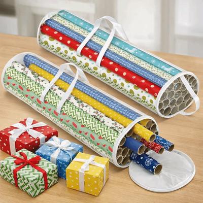 Sac de rangement pour papier d'emballage de cylindre Grande capacité Transparent Sac de rangement pour emballage cadeau avec poignée Fermeture éclair PVC