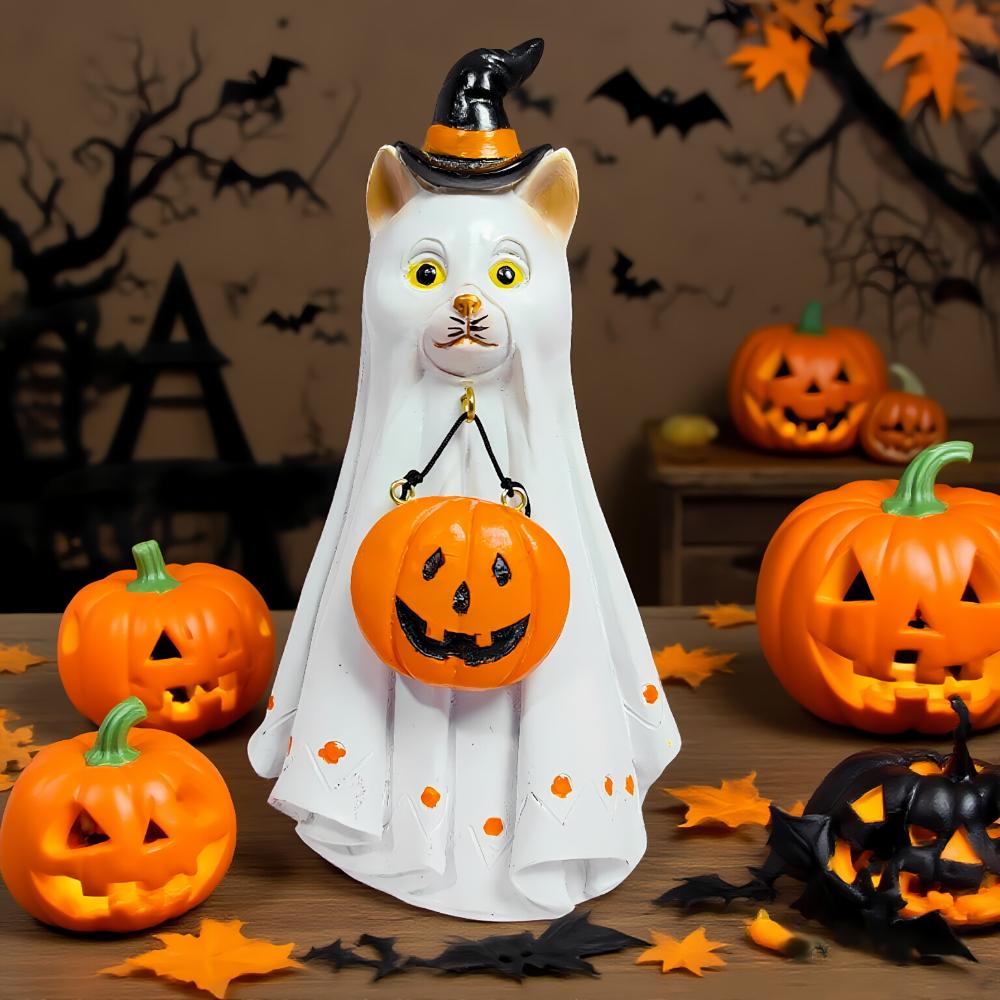 Creative Cute Ghost Statue Puppy Kitten Duck Calf Resin Figurines Halloween Decoration Hanging Ornaments Home Party Decor Crafts