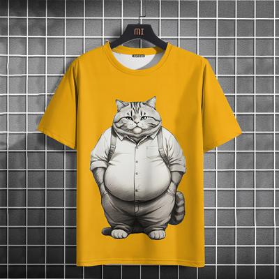 Maglietta Divertente da Uomo Gatto Grasso Animale Stampata T-Shirt Casual Larga Manica Corta Maglietta Oversize Abbigliamento da Uomo Top Estate Streetwear 4850