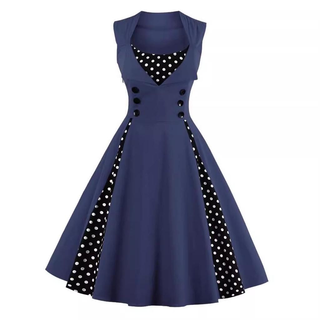 Women's Retro Gothic Red Polka Dot Swing Dress - 1950s Style