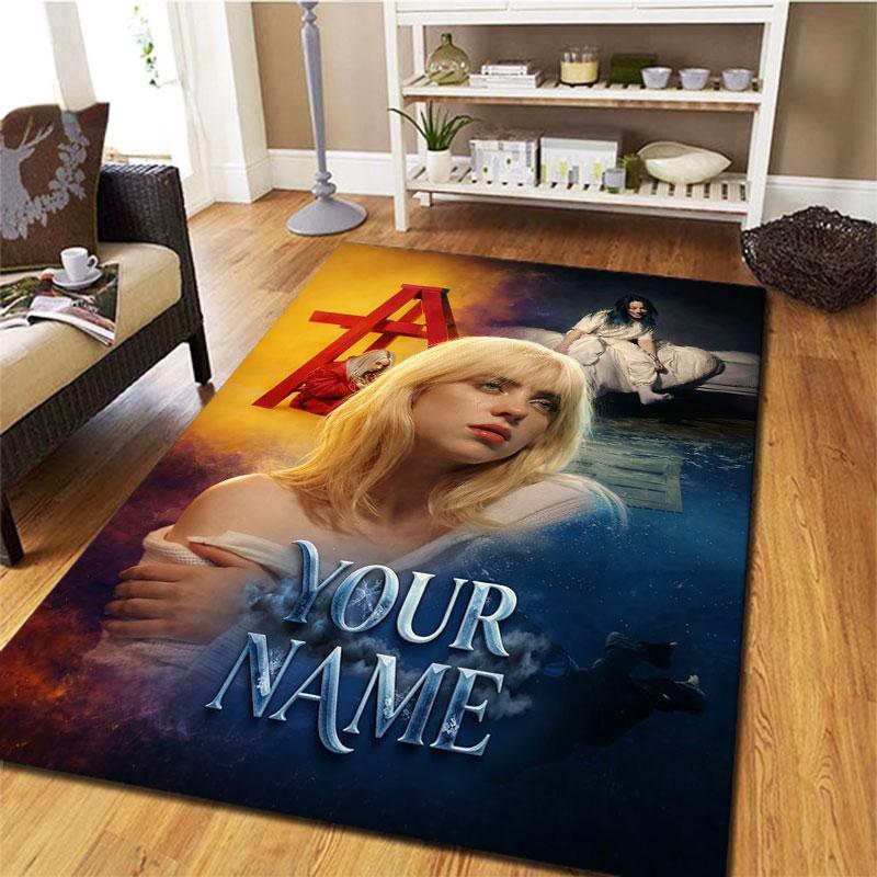 Billie Eilish Custom Name Carpet Rug for Living Room Bedroom Home Sofa Decoration,Kids play Non-slip Floor Mat